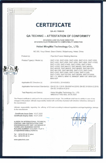 จีน Hebei Mingmai Technology Co.,Ltd รับรอง
