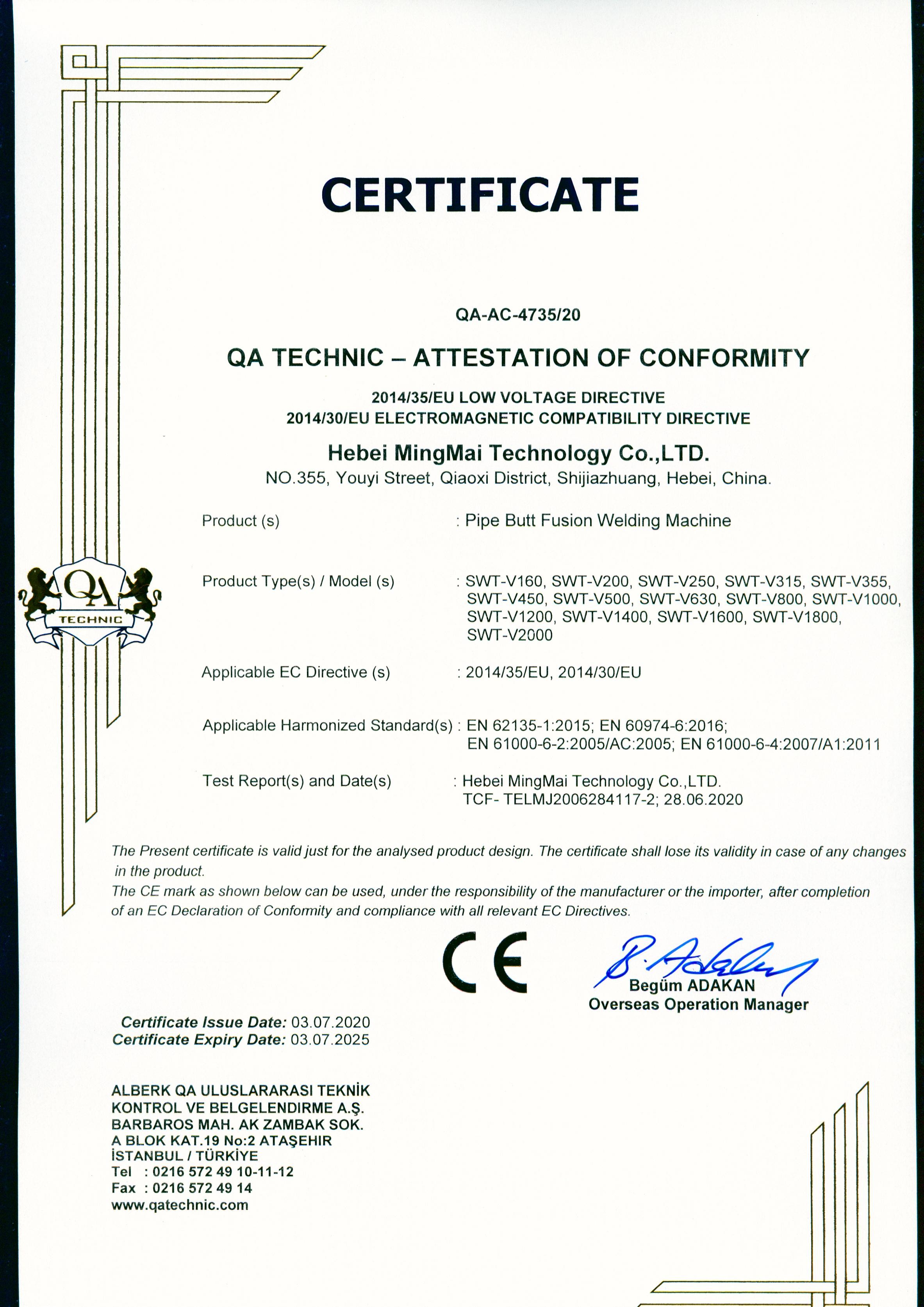 จีน Hebei Mingmai Technology Co.,Ltd รับรอง