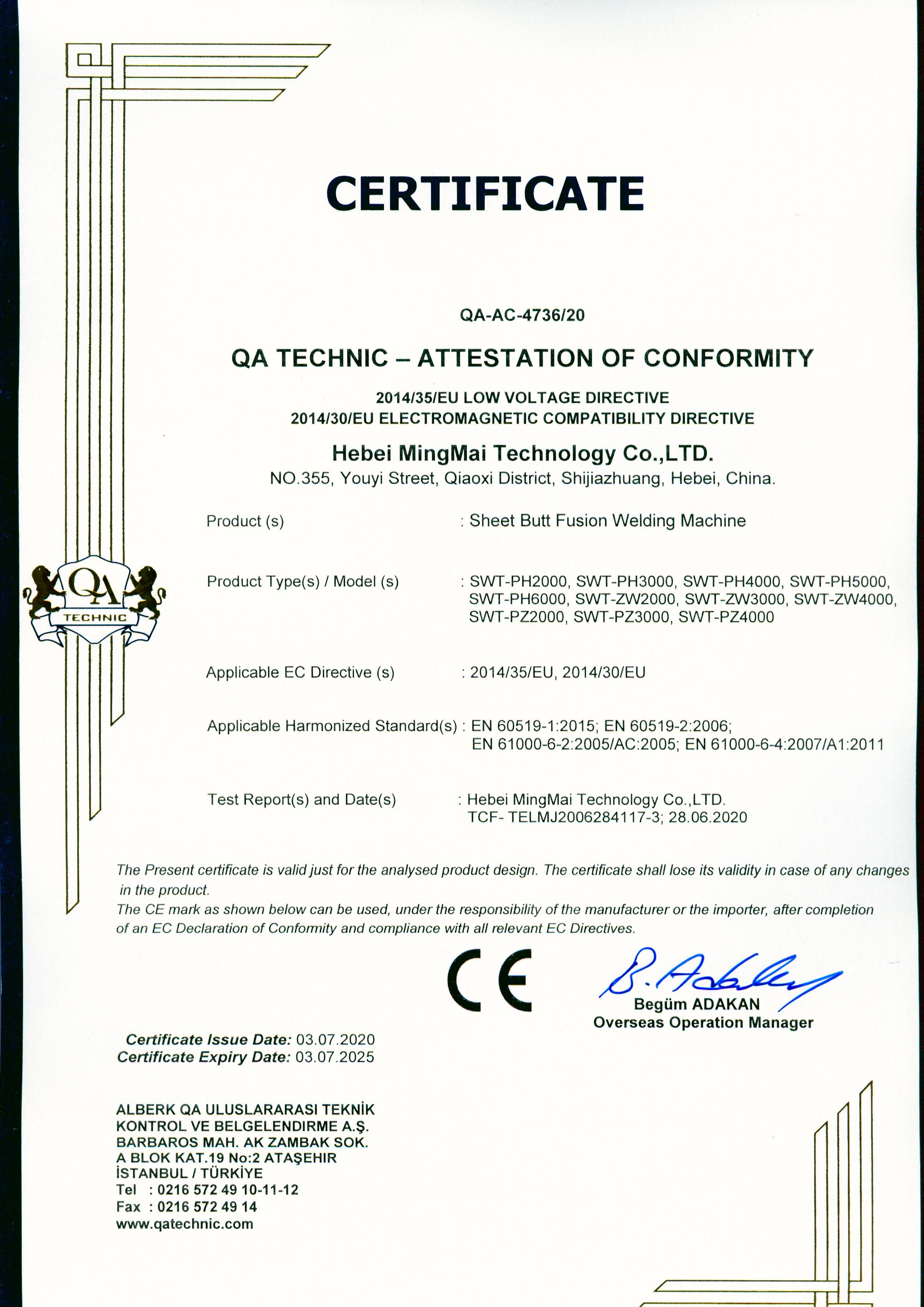 จีน Hebei Mingmai Technology Co.,Ltd รับรอง